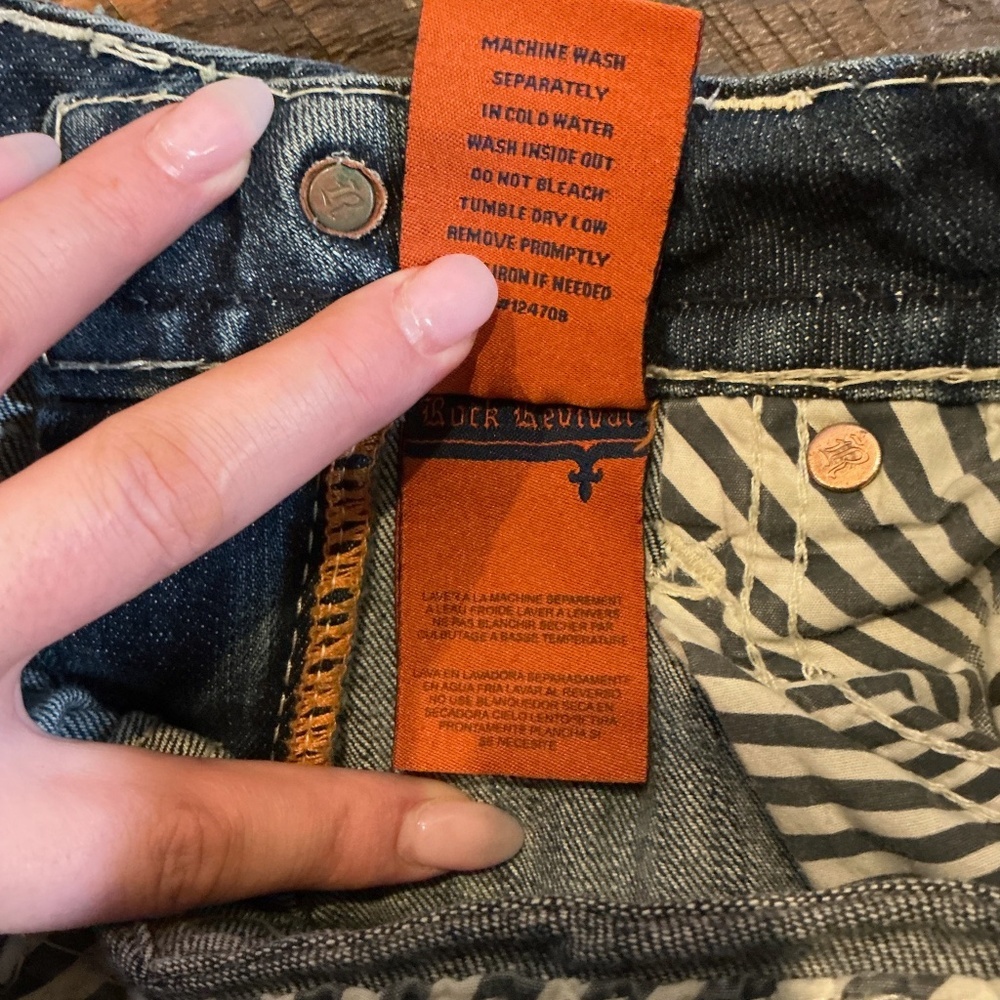 Rock Revival Sharon Skinny Jeans Dark Wash Distressed Embroidered Size 27 - Picture 4 of 12